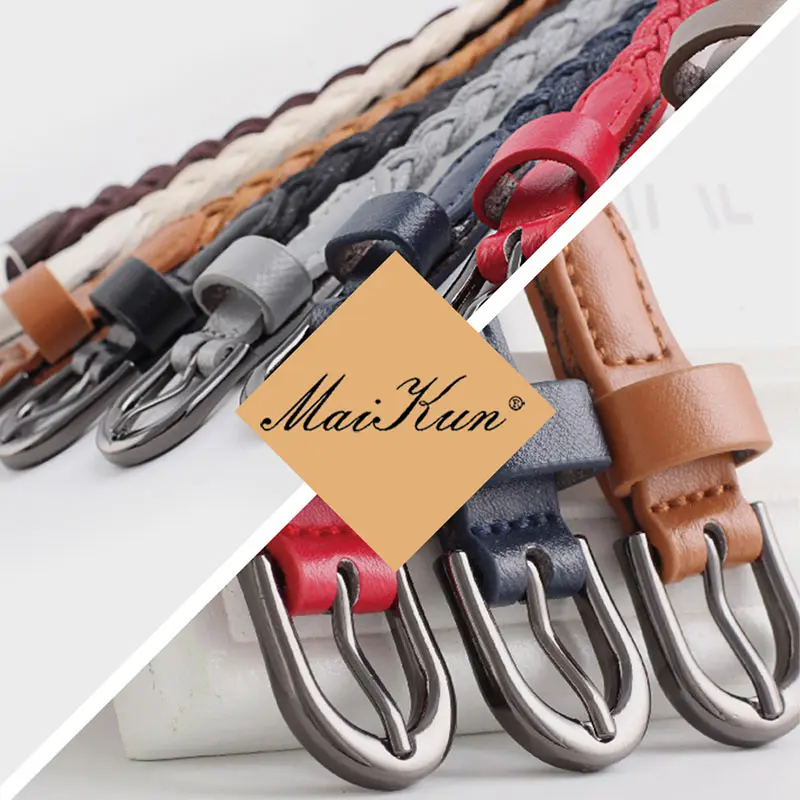 Brand Designer Casual Dress Belts for Women Thin Braid Genuine Leather Belt for Jeans Pin Buckle Female Strap Candy Color