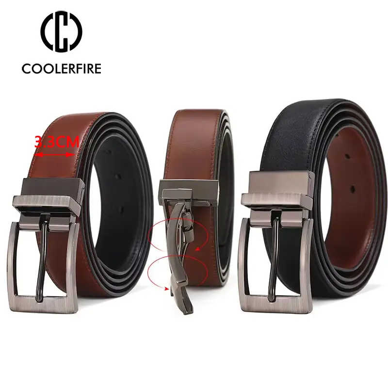 Men Belts Reversible Buckle Leather Brand Luxury Business Fashion Belts for Men Two sides Color Black Brown StrapHQ117