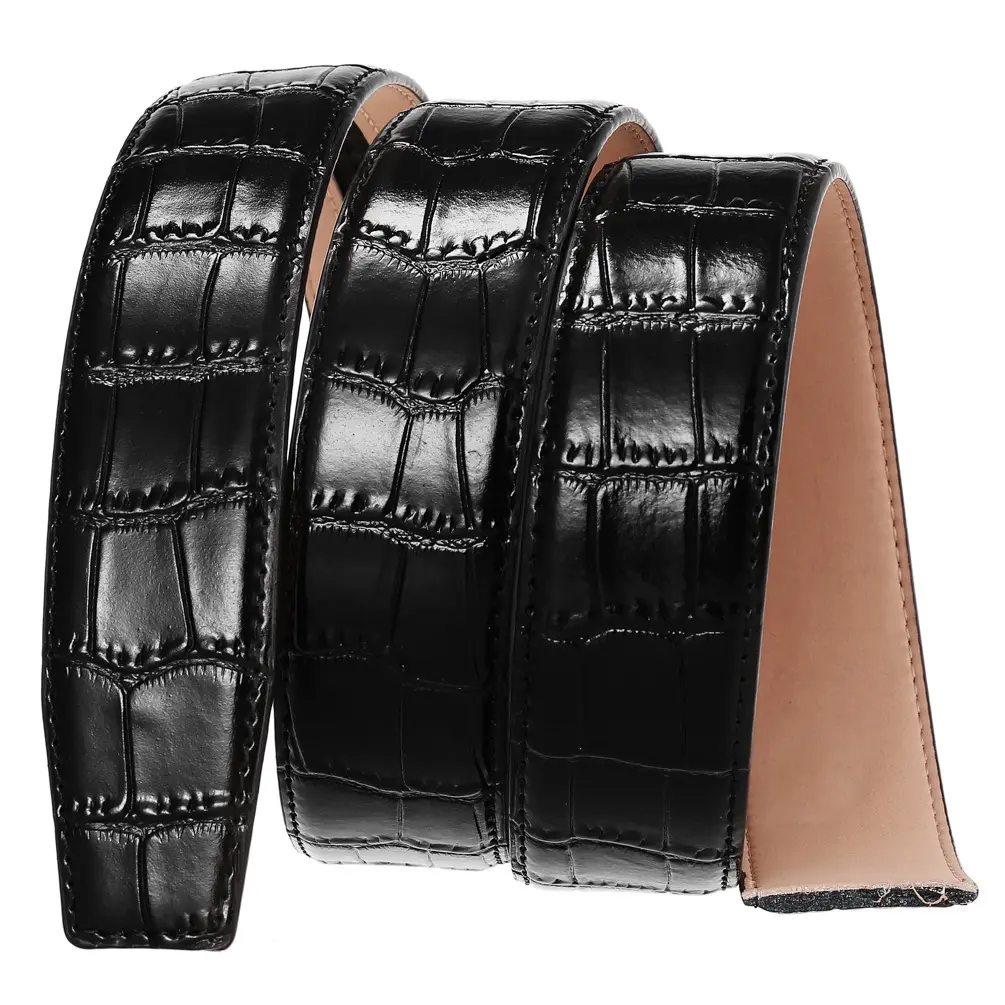 35mm Men's Automatic Buckle Crocodile Pattern Cow Leather Ratchet Belts No Buckle Belt High Quality Genuine Strap Jeans Belt