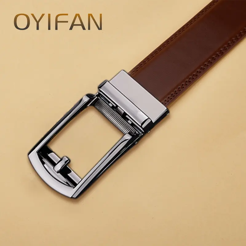 OYIFAN Men's Automatic Belt Brown Ratchet Belt 115cm-145cm Size Fashion Men Genuine Leather Belt Men's Gift
