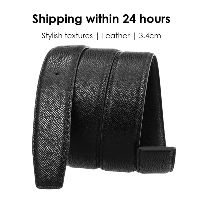 KOLBER Fashion 3.4cm Belt Without Buckle for Men Natural Cowhide 5 Hole Belt Strip 130cm Black Trouser belt Male Waistband