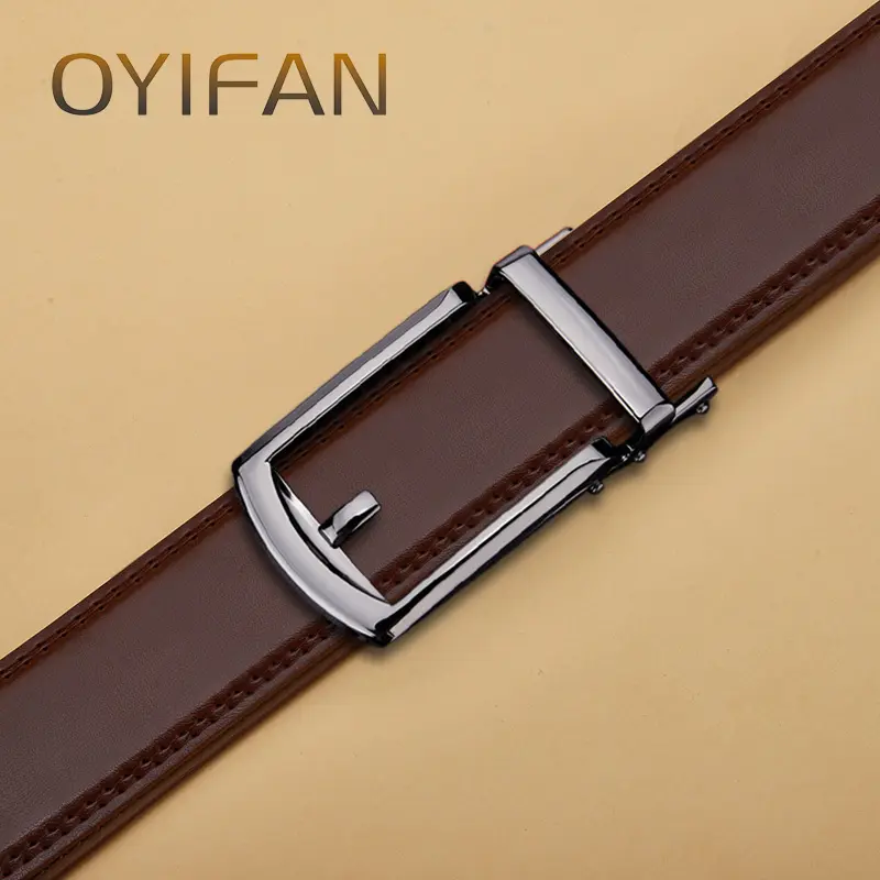 OYIFAN Men's Automatic Belt Brown Ratchet Belt 115cm-145cm Size Fashion Men Genuine Leather Belt Men's Gift