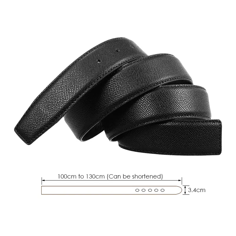 KOLBER Fashion 3.4cm Belt Without Buckle for Men Natural Cowhide 5 Hole Belt Strip 130cm Black Trouser belt Male Waistband