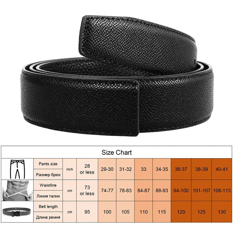 KOLBER Fashion 3.4cm Belt Without Buckle for Men Natural Cowhide 5 Hole Belt Strip 130cm Black Trouser belt Male Waistband