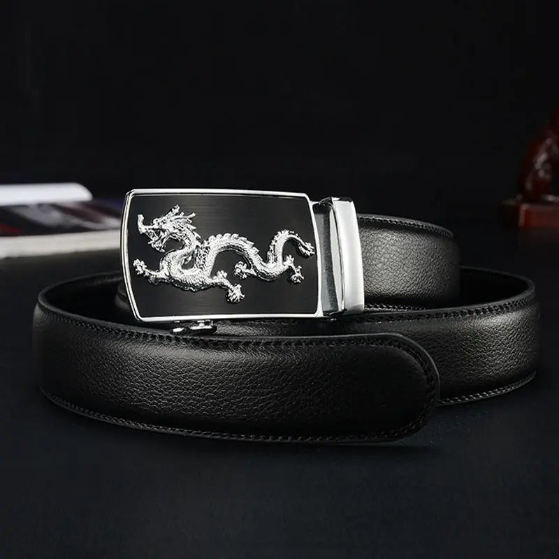 Men Automatic Buckle Belts New Fashion Brand Designer Dragon Leather Belts for Business Men Luxury Black Strap Waistband