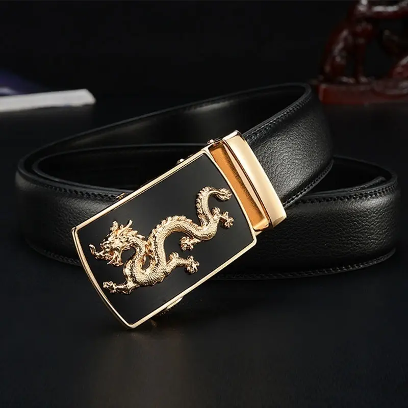 Men Automatic Buckle Belts New Fashion Brand Designer Dragon Leather Belts for Business Men Luxury Black Strap Waistband