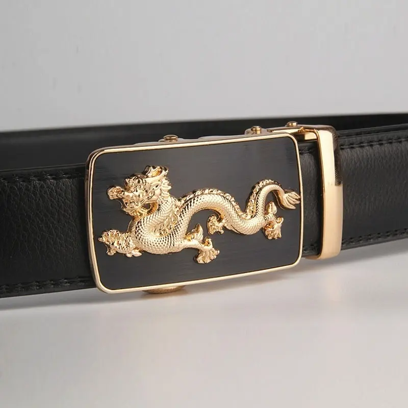 Men Automatic Buckle Belts New Fashion Brand Designer Dragon Leather Belts for Business Men Luxury Black Strap Waistband