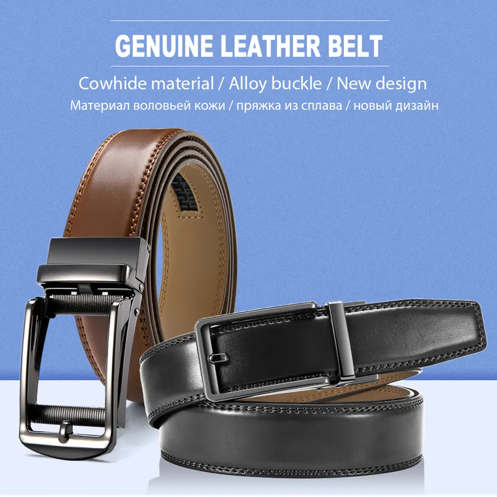 Genuine Leather For Men's High Quality Buckle Jeans Cowskin Casual Belts Business Cowboy Waistband Male Automatic Buckle Strap