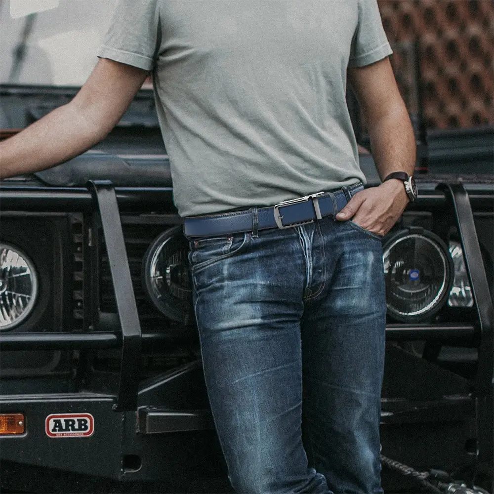 Genuine Leather Men's High-quality Buckle Jeans, Cowhide Casual Belt, Business Denim Belt, Men's Automatic Buckle Belt