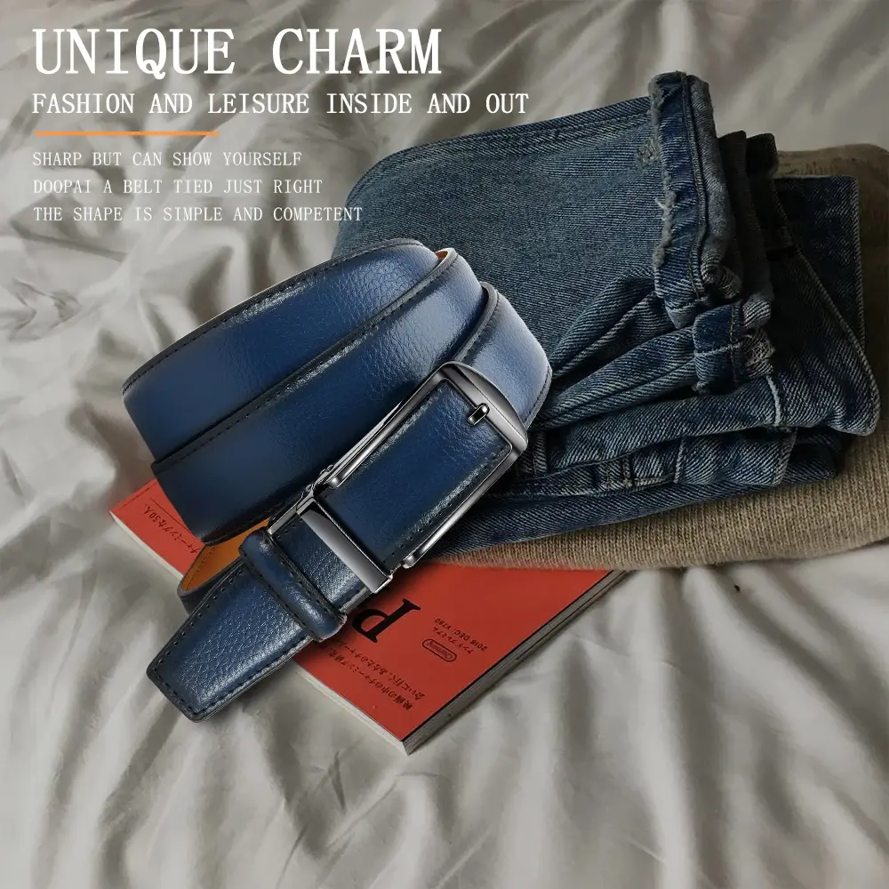 Genuine Leather Men's High-quality Buckle Jeans, Cowhide Casual Belt, Business Denim Belt, Men's Automatic Buckle Belt