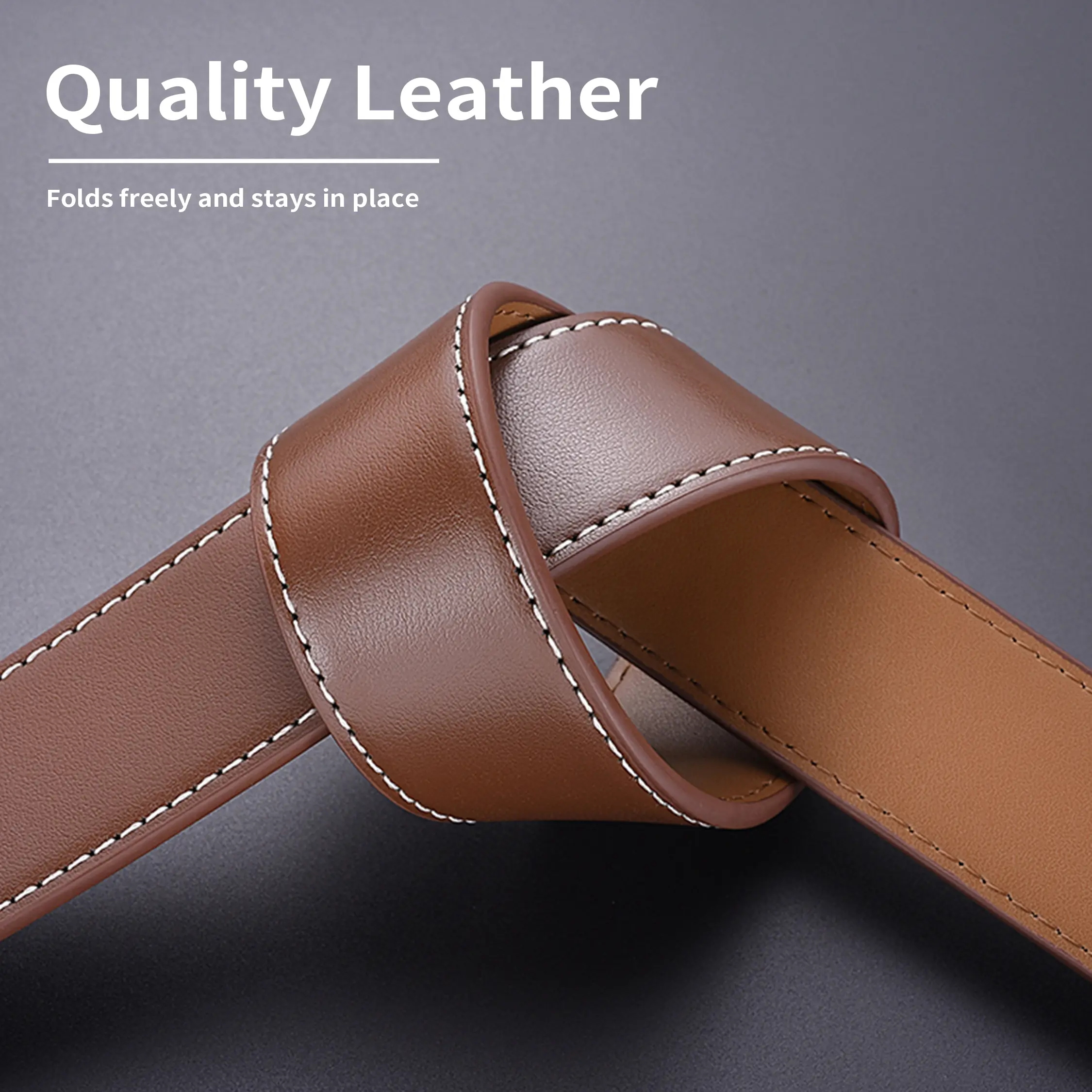 Men's cowhide belt, business casual smooth belt, coffee brown genuine leather automatic blue middle-aged pants belt