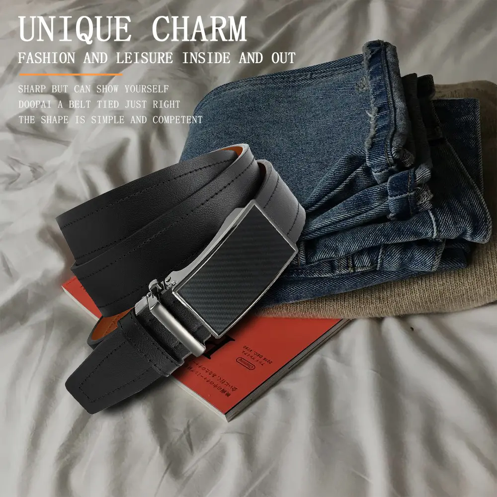 Men's Waist Belt with High-quality Leather Metal Alloy Press Button Brand Design Fashionable Belt Black Men's Waist Belt