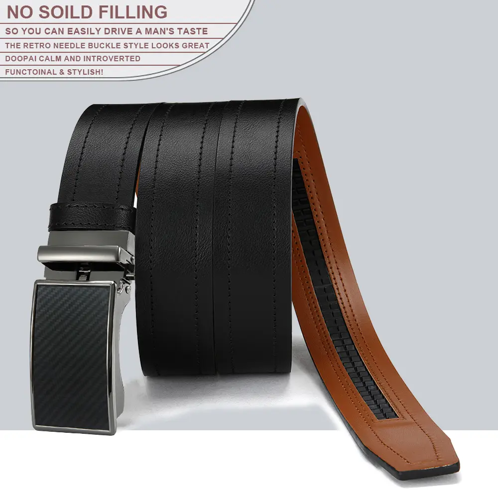 Men's Waist Belt with High-quality Leather Metal Alloy Press Button Brand Design Fashionable Belt Black Men's Waist Belt