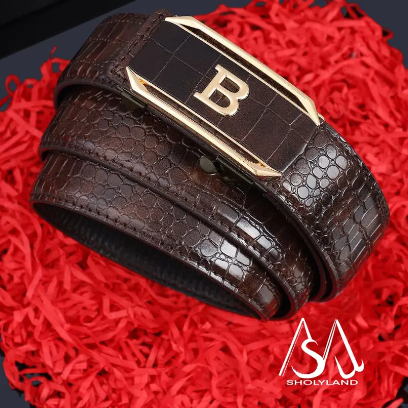 Hot Selling High Crocodile Pattern Alloy Letter Automatic Buckle Belt for Men Casual Versatile Decorative Pants Jeans Men's Belt