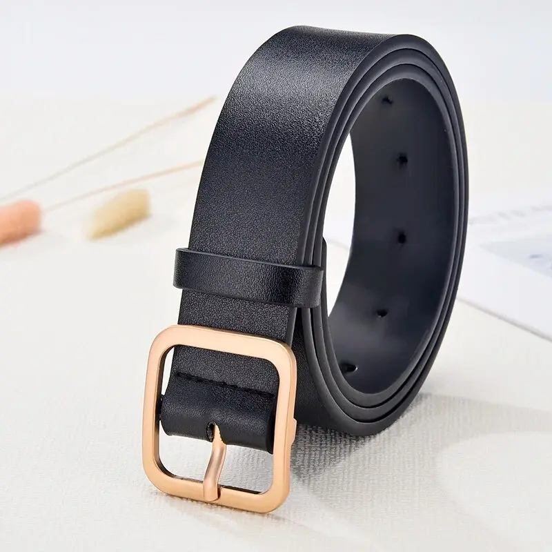 Women's Belt Soft PU Leather Belt Square Buckle Pin Buckle Jeans Black Belt Chic Luxury Brand Ladies Vintage Female Waistband