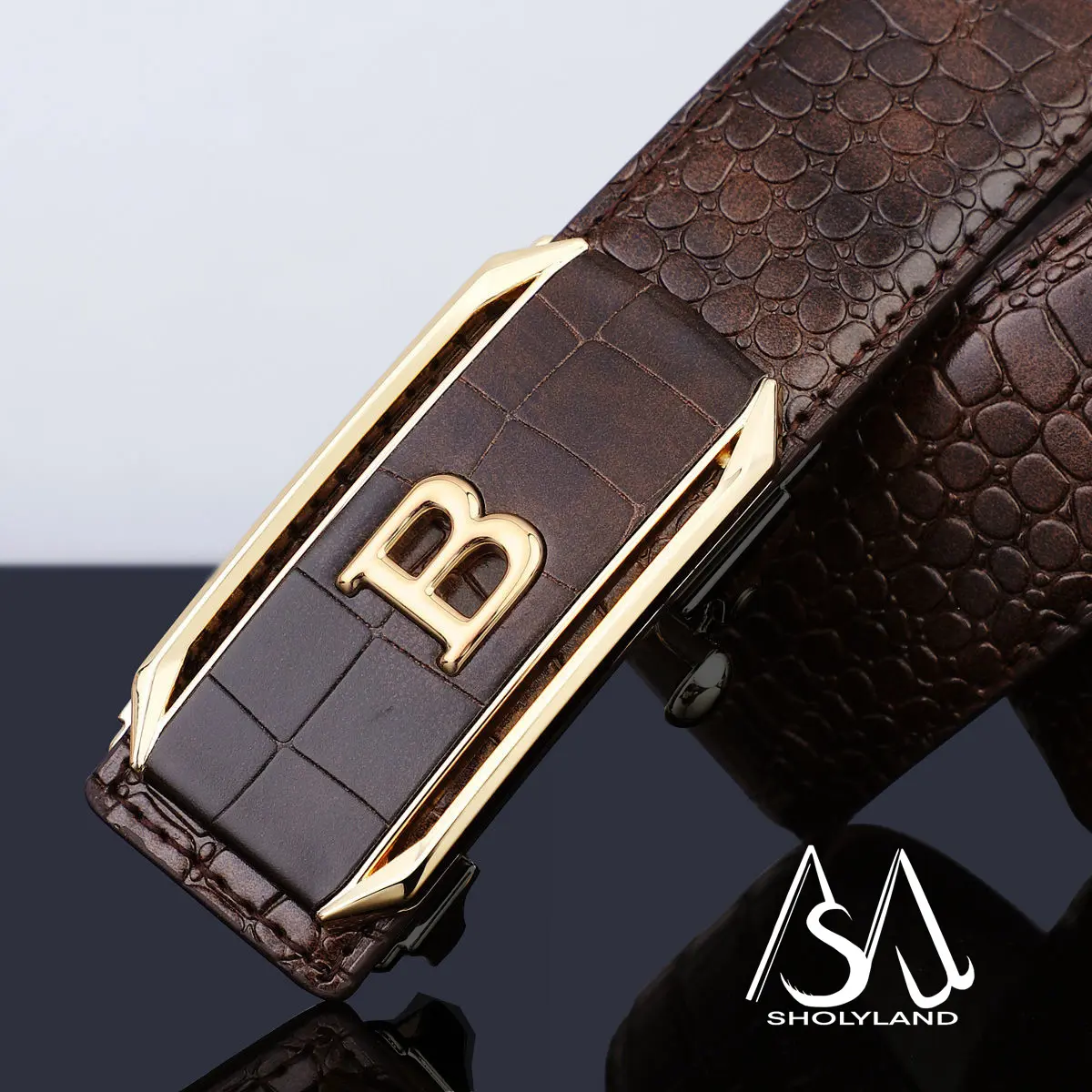 Hot Selling High Crocodile Pattern Alloy Letter Automatic Buckle Belt for Men Casual Versatile Decorative Pants Jeans Men's Belt