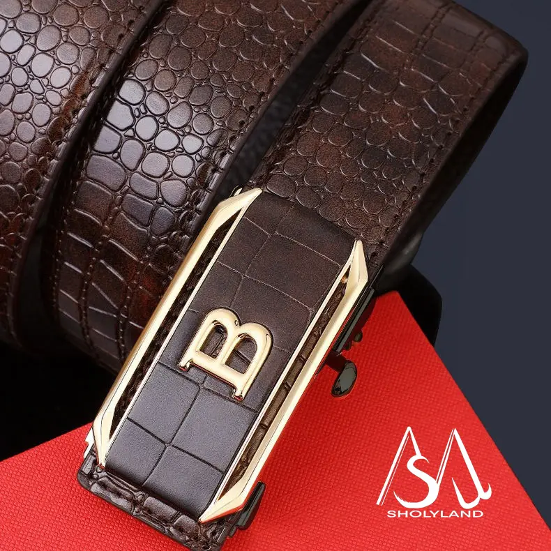 Hot Selling High Crocodile Pattern Alloy Letter Automatic Buckle Belt for Men Casual Versatile Decorative Pants Jeans Men's Belt