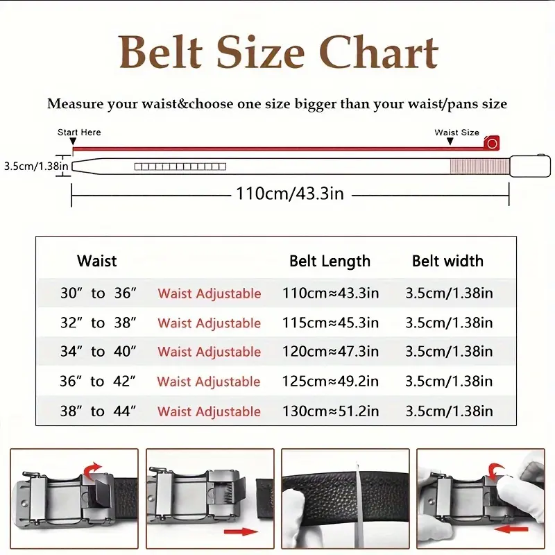 Ratchet Belt For Men, Men's Genuine Leather Cowhide Belt, For Dress Pants, Adjustable Belt