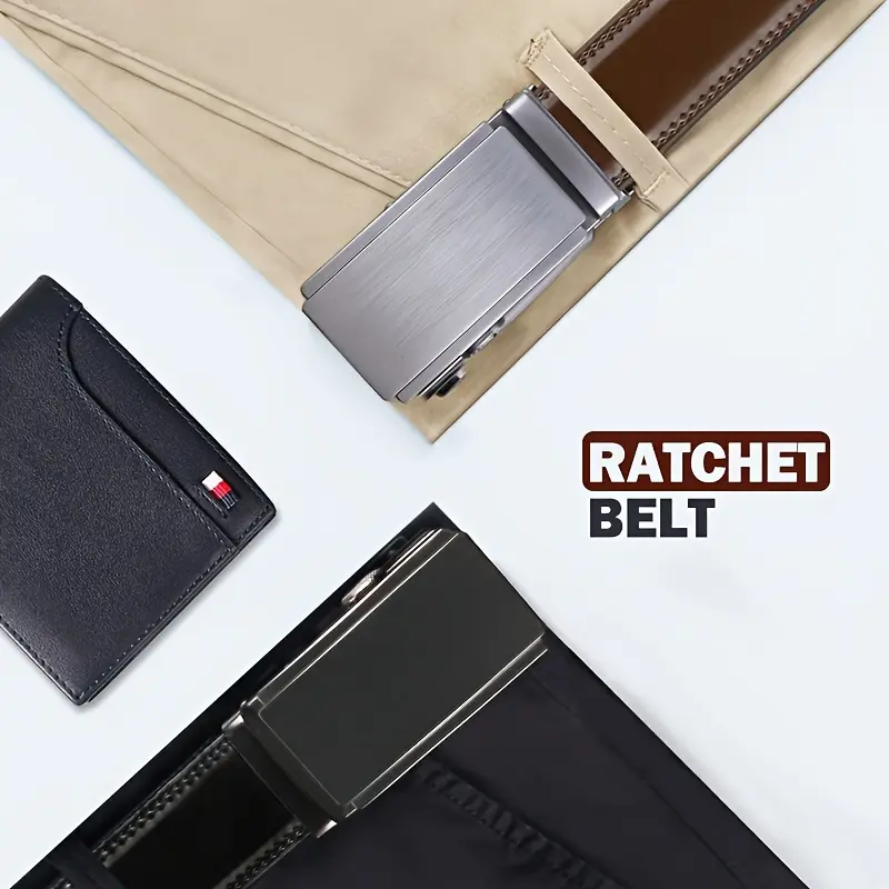 Ratchet Belt For Men, Men's Genuine Leather Cowhide Belt, For Dress Pants, Adjustable Belt