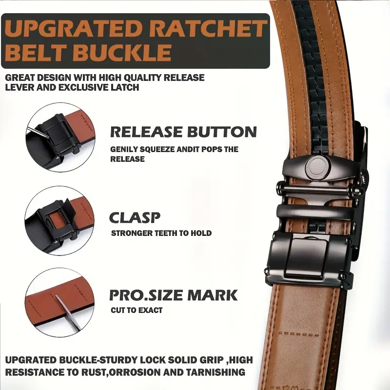 Ratchet Belt For Men, Men's Genuine Leather Cowhide Belt, For Dress Pants, Adjustable Belt