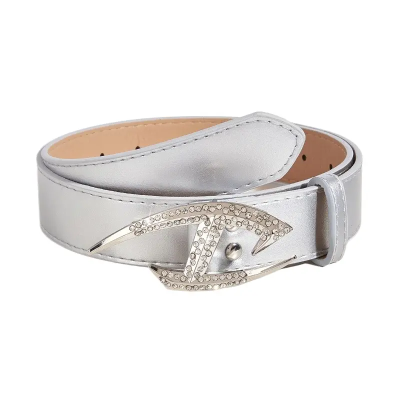 Women's Vintage Belt Punk Style Y2K Irregular Premium Rhinestone Buckle Ins Style Alloy PU Leather Pressure Buckle Style Belt