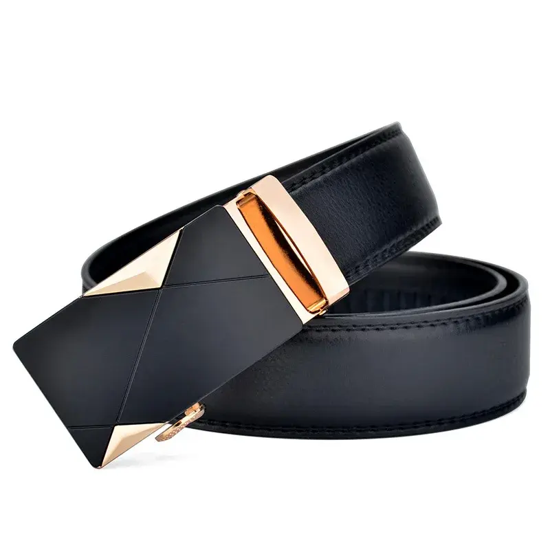 3.5CM Men Fashionable  Automatic Buckle Genuine Leather Belt 110 105 110 115 120 125CM Casual Pants Belt Metal Buckle Waistband