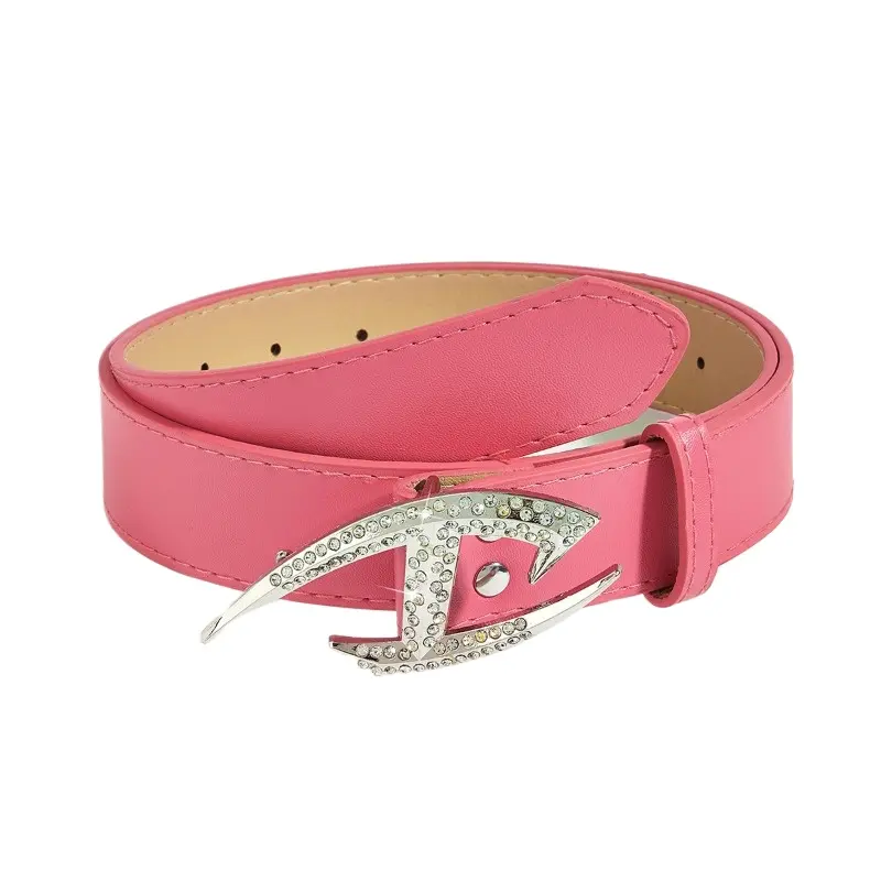 Women's Vintage Belt Punk Style Y2K Irregular Premium Rhinestone Buckle Ins Style Alloy PU Leather Pressure Buckle Style Belt