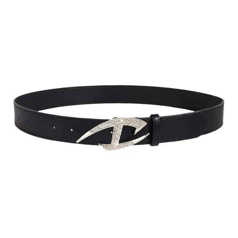 Women's Vintage Belt Punk Style Y2K Irregular Premium Rhinestone Buckle Ins Style Alloy PU Leather Pressure Buckle Style Belt