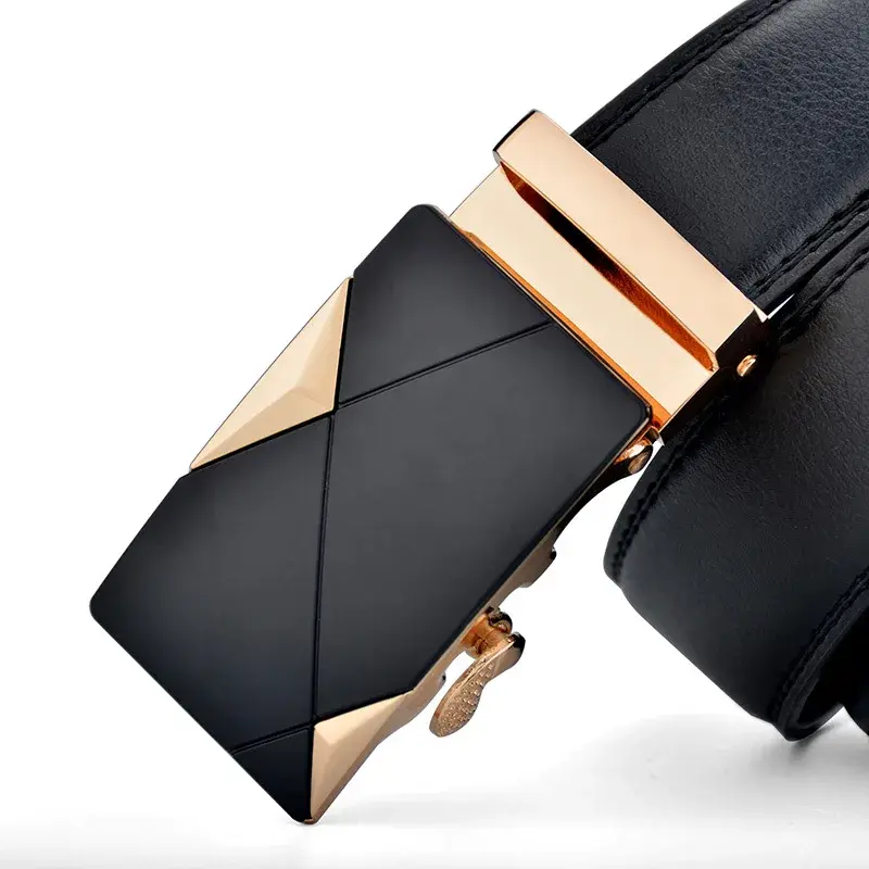 3.5CM Men Fashionable  Automatic Buckle Genuine Leather Belt 110 105 110 115 120 125CM Casual Pants Belt Metal Buckle Waistband