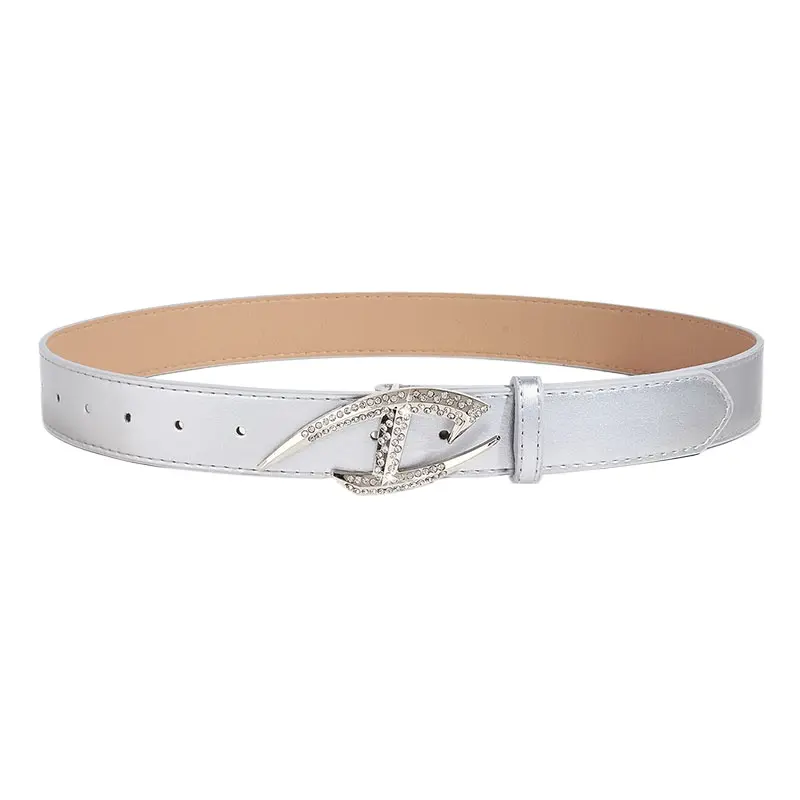 Women's Vintage Belt Punk Style Y2K Irregular Premium Rhinestone Buckle Ins Style Alloy PU Leather Pressure Buckle Style Belt