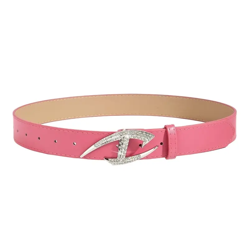 Women's Vintage Belt Punk Style Y2K Irregular Premium Rhinestone Buckle Ins Style Alloy PU Leather Pressure Buckle Style Belt