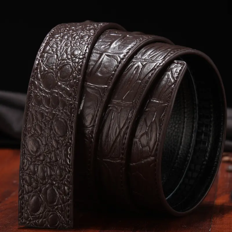 Male Crocodile Pattern Belts Automatic Buckle High Quality Business Belt Fashion Luxury Designer Men's Waistband 3.4cm No Buckle