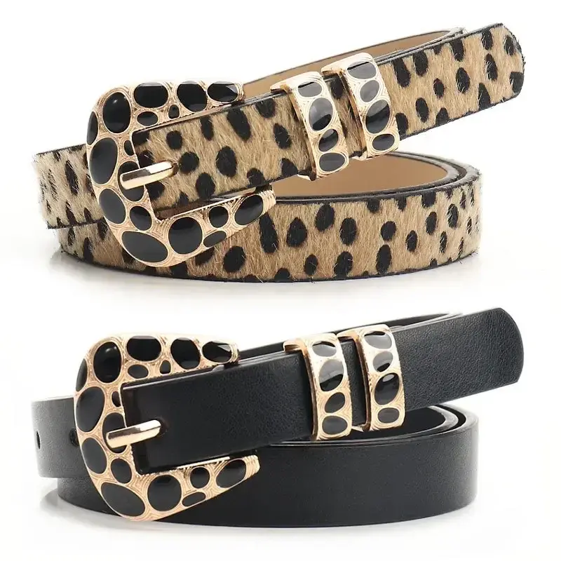 Leopard-print Belt Female Fashion Spice Girl Wind Spot Gold Buckle Ladies Belt Joker Jeans with Skirt with Belt
