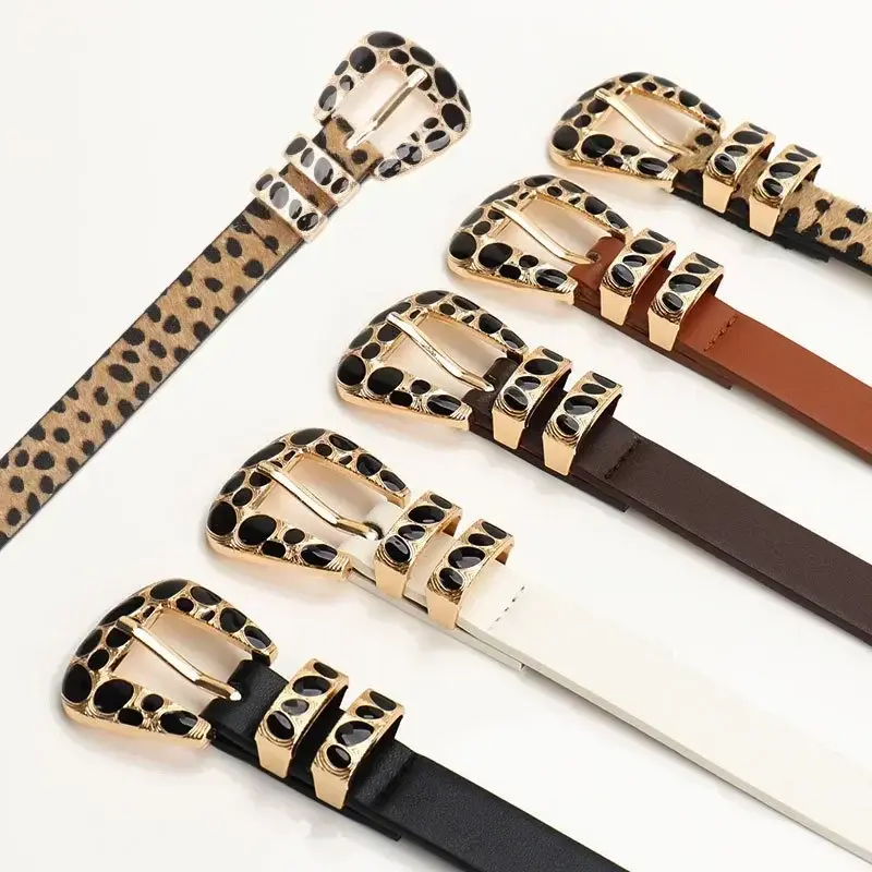 Leopard-print Belt Female Fashion Spice Girl Wind Spot Gold Buckle Ladies Belt Joker Jeans with Skirt with Belt