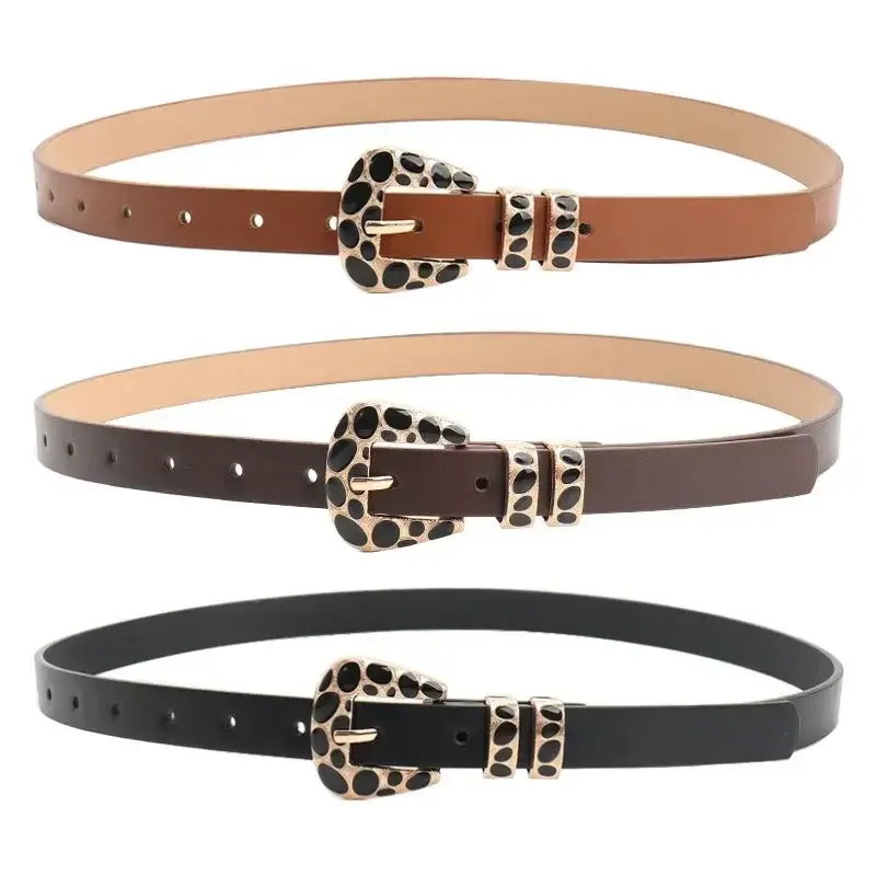 Leopard-print Belt Female Fashion Spice Girl Wind Spot Gold Buckle Ladies Belt Joker Jeans with Skirt with Belt