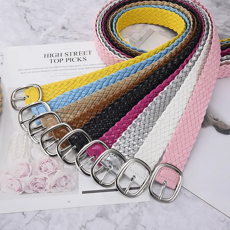 Fashion Women Braided Bright Colors Belts Ladies Waist Ornament No Holes All Matching