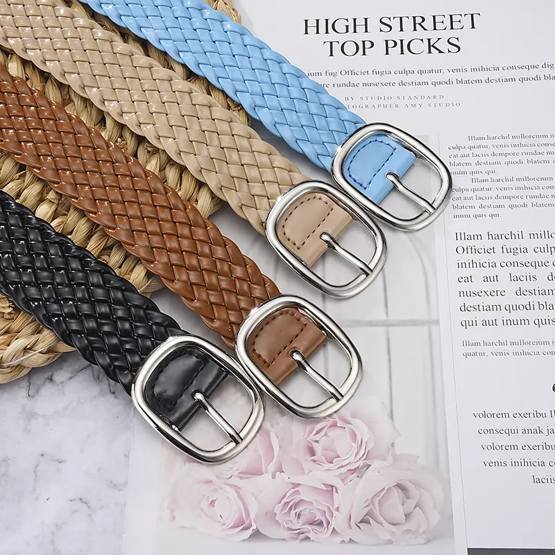 Fashion Women Braided Bright Colors Belts Ladies Waist Ornament No Holes All Matching