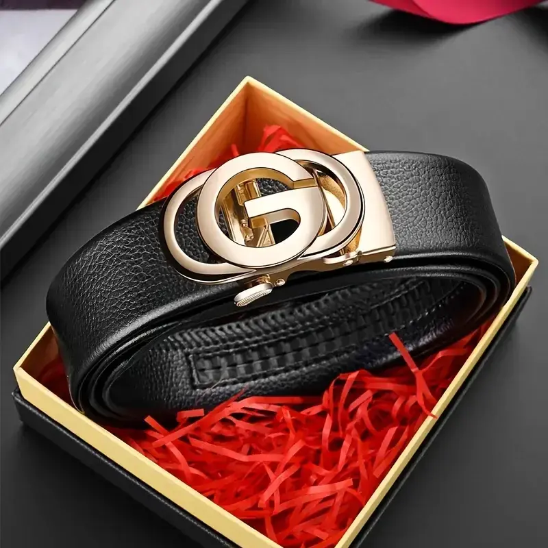 Men's Leather Belts g Buckle Belts Popular Style Automatic Buckle Can Be Adjusted at Will Genuine and Durable Belts