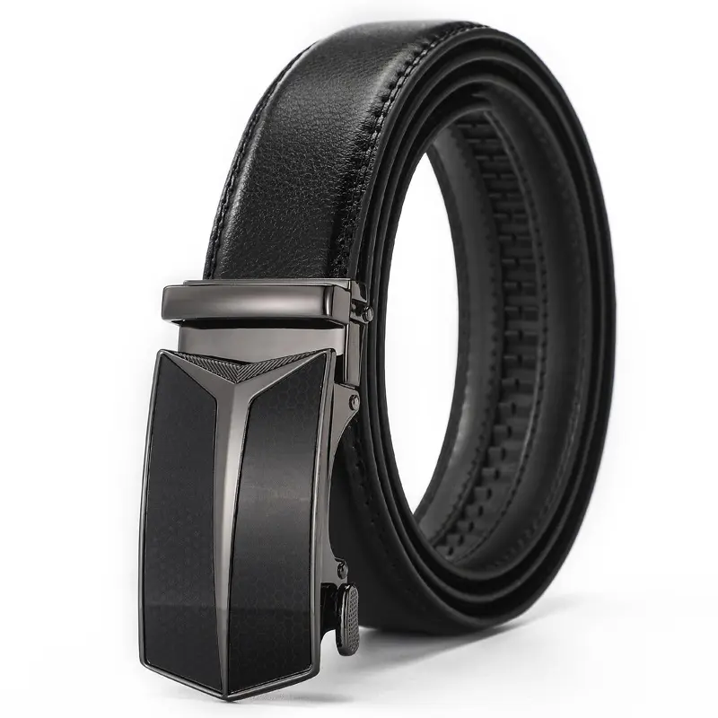 3.5cm High End Handsome Metal Alloy Automatic Buckle Belt Men's Genuine Leather Waistband Fashion Business Black Brown Belts