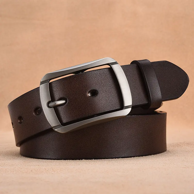 Genuine Leather Belt Fashion Men's Belt High-quality Jean Belt Square Buckle Pin Buckle Design Vintage Strap Waistband