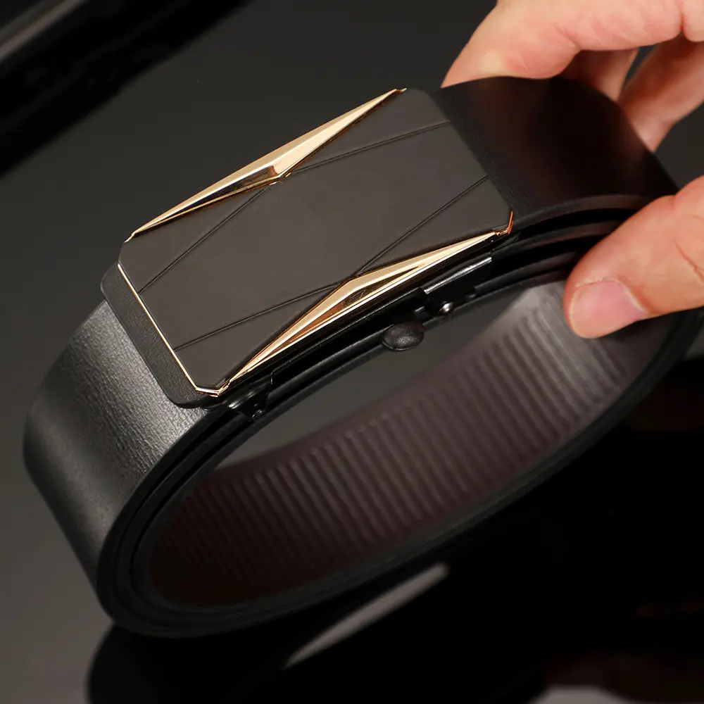 Men's Belts High-Quality Luxurious PU Belts Men's Casual Fashion Toothless Automatic Simple Buckle Belts