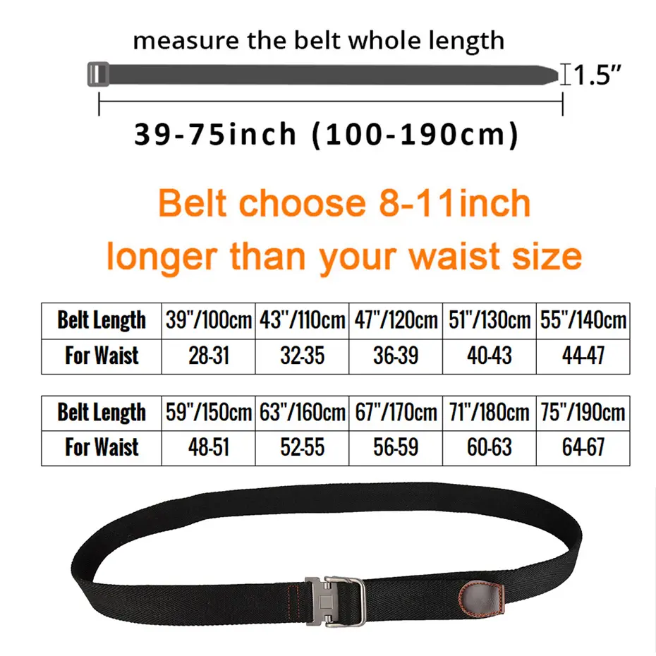 Plus Size 39-75'' Mens Belt Double Ring Canvas Web Fabric Belt Casual Work Tactical Black