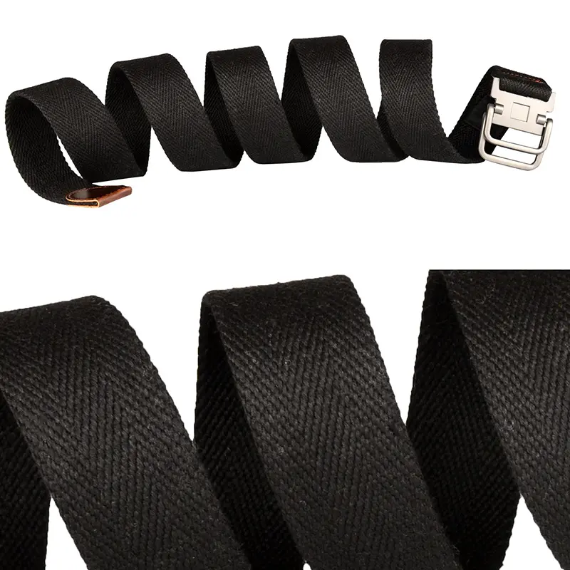 Plus Size 39-75'' Mens Belt Double Ring Canvas Web Fabric Belt Casual Work Tactical Black