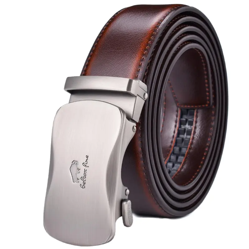 Men's Leather Ratchet Dress Belt with Automatic Sliding Buckle