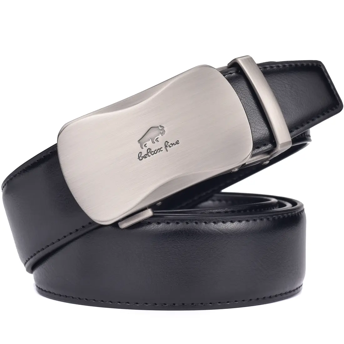 Men's Leather Ratchet Dress Belt with Automatic Sliding Buckle