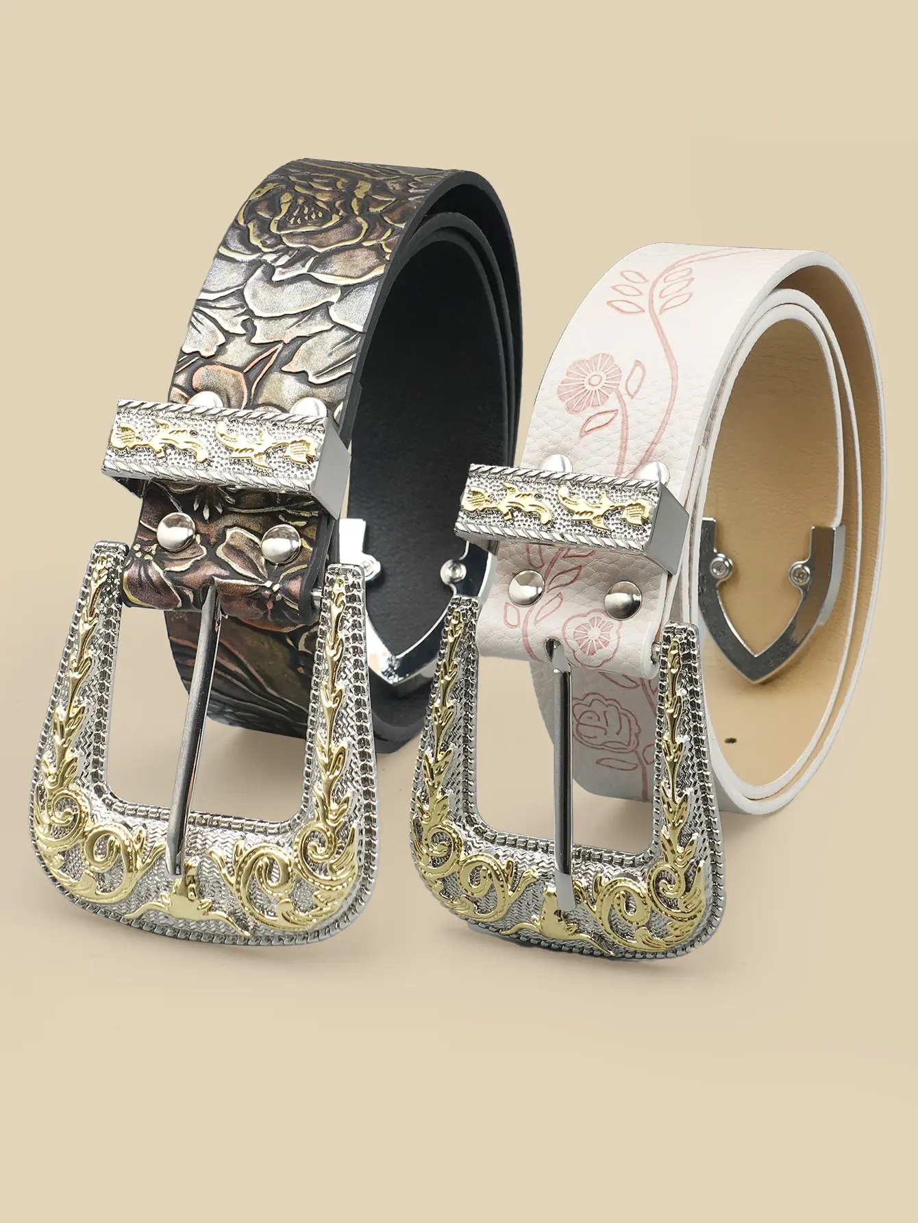 White & Black Smooth Edge Women's Belt - Minimalist Solid Color Waistband with Gold Engraving & Alloy Buckle for Office/Dates