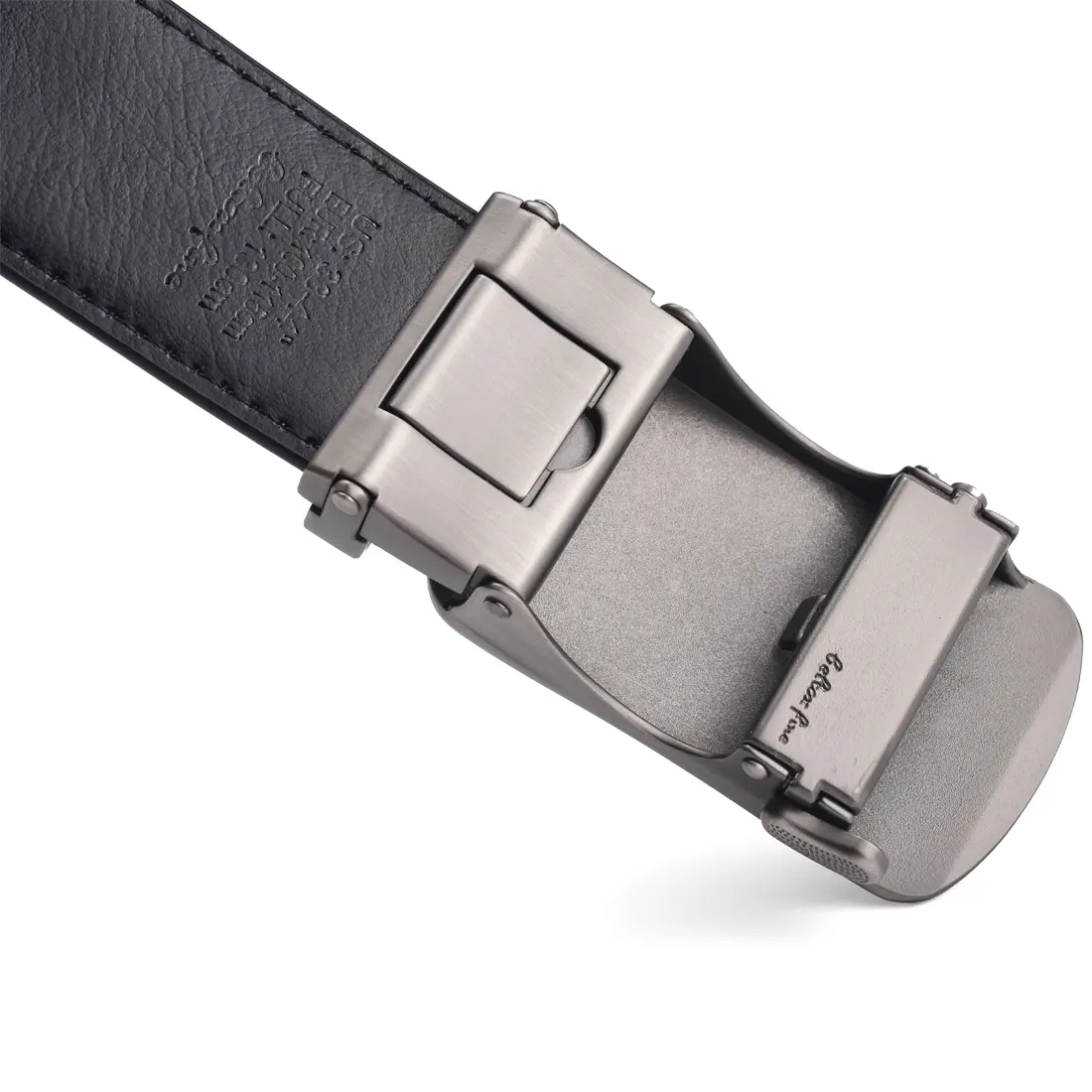 Men's Leather Ratchet Dress Belt with Automatic Sliding Buckle