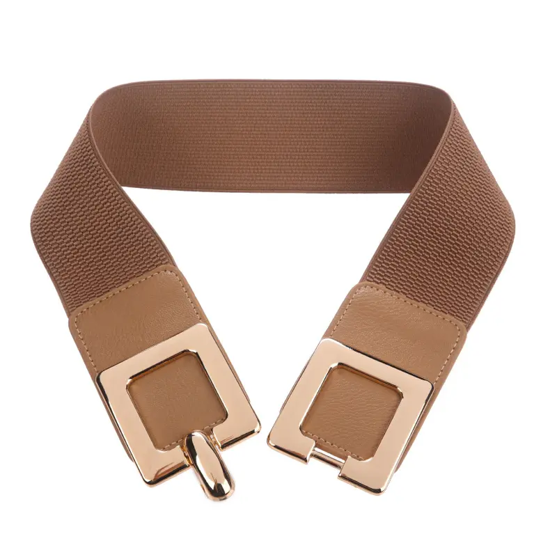 Wide Stretchy Elastic Cinch Gold Waist Belts With Gold Big Alloy Buckle for Women Fashion Accessories