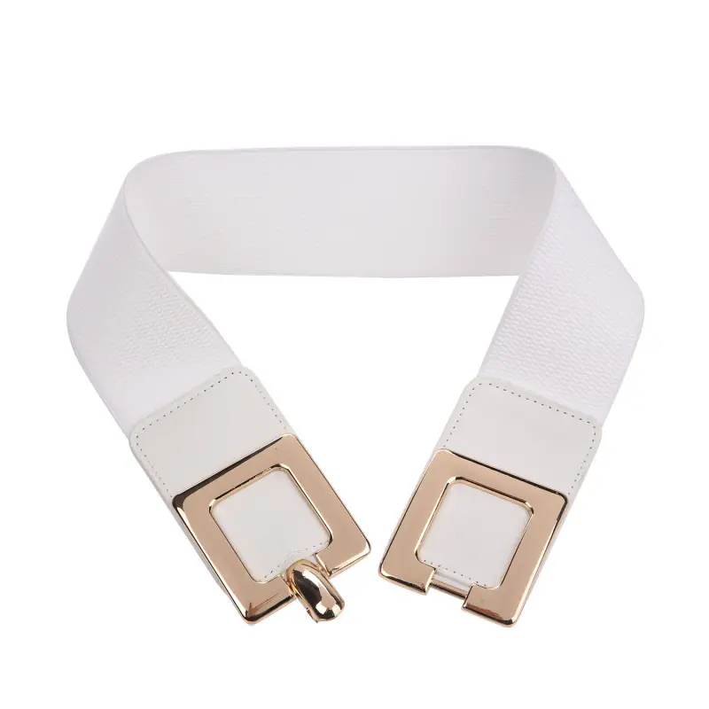 Wide Stretchy Elastic Cinch Gold Waist Belts With Gold Big Alloy Buckle for Women Fashion Accessories