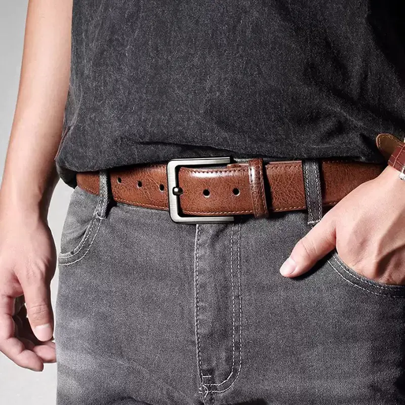 1pcs  Men's Fashion Alloy Pin Buckle Head PU Leather Belt Versatile Casual Business Universal Suitable For Jeans and Trousers